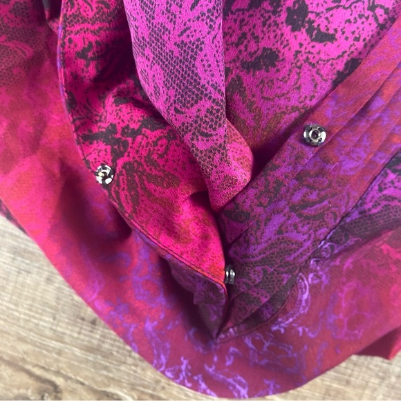 Catherines Shirt Women 3X Pink Black Paisley Print V Neck Abstract Button Sleeve - Picture 7 of 8